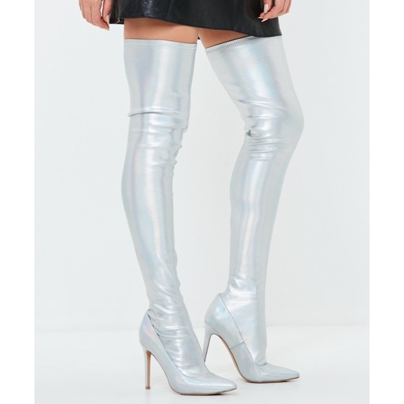 Missguided Shoes - Misguided iridescent thigh high boots 6
